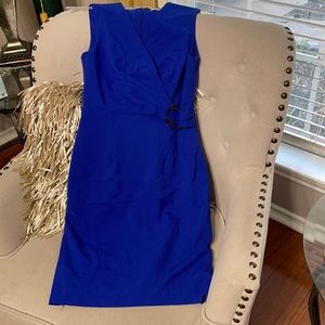 Calvin Klein Sleeveless Faux-Wrap Dress w/Gunmetal Buckle